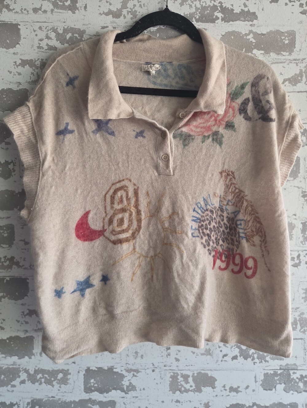 Pilcro Cashmere Polo Sweater Vest Tiger Graphic XL